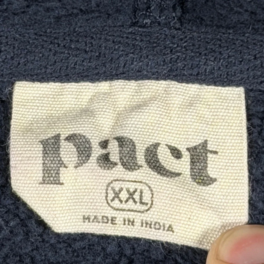 Pact Navy Blue 100% Organic Cotton Full Zip Hoodie XXL Sustainable Loungewear